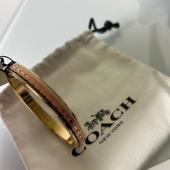 Coach Gold stripe Pink "C" Hinge Bangle Bracelet - Picture 4 of 6